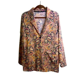 Cuddl Duds Paisley Blazer Ochre Blue Pink Orange M Soft Pockets
